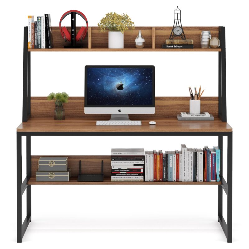 Computer Desk, Home Office Desk with Hutch and Storage Shelf - Image 10