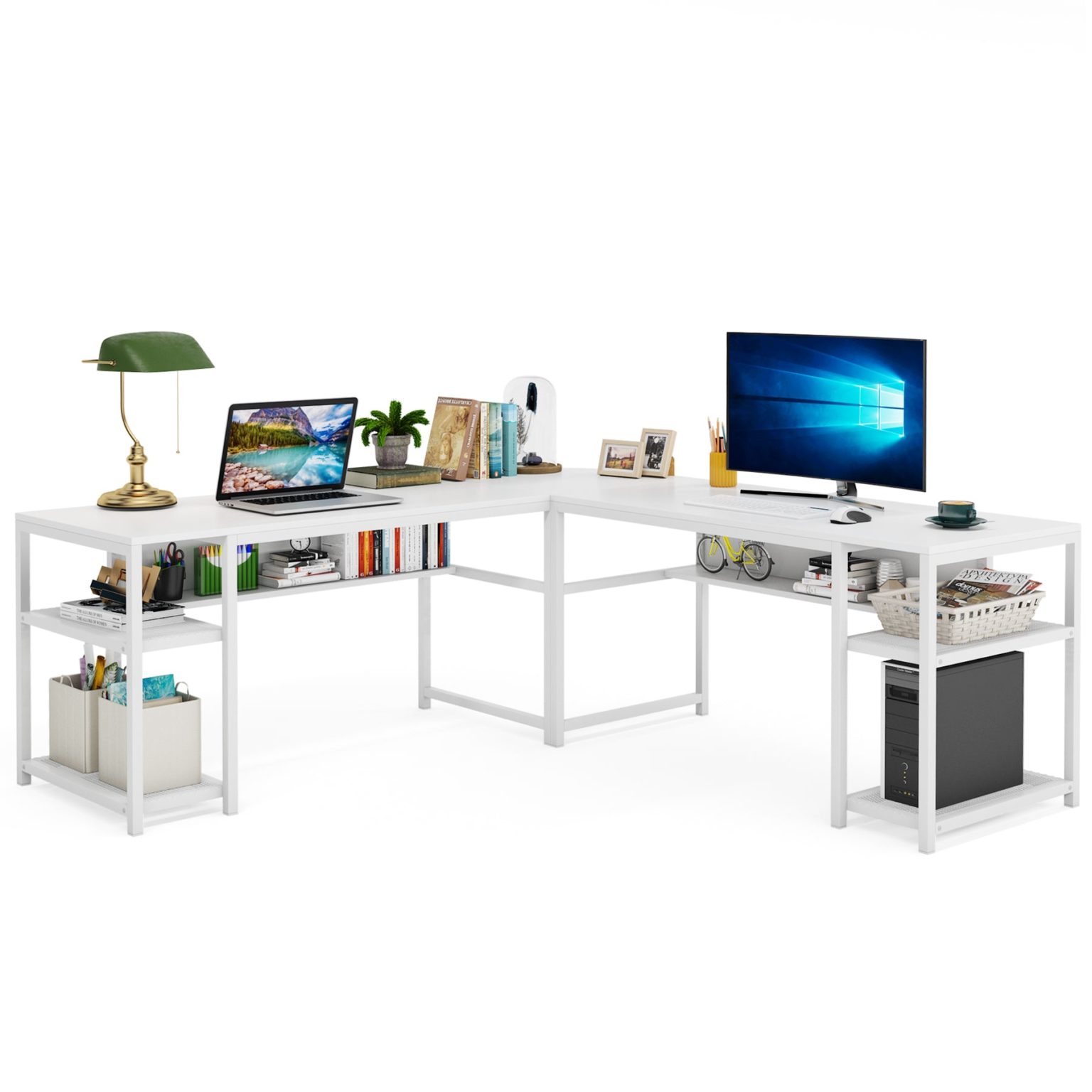 L-Shaped Desk, 70 Inch Computer Desk with Bookcase – MecaWorks – EGYPT