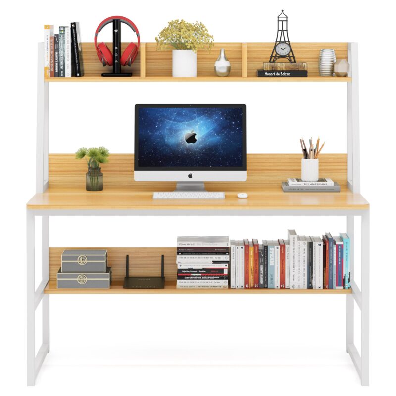 Computer Desk, Home Office Desk with Hutch and Storage Shelf - Image 12