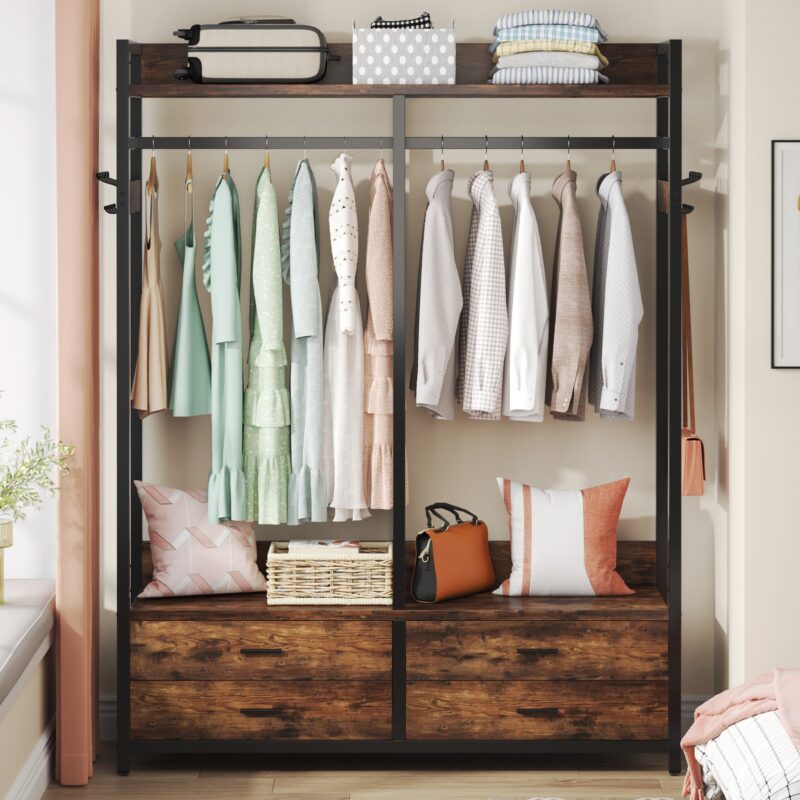 Freestanding Closet Organizer, Garment Rack with Drawers & Shelves - Image 4