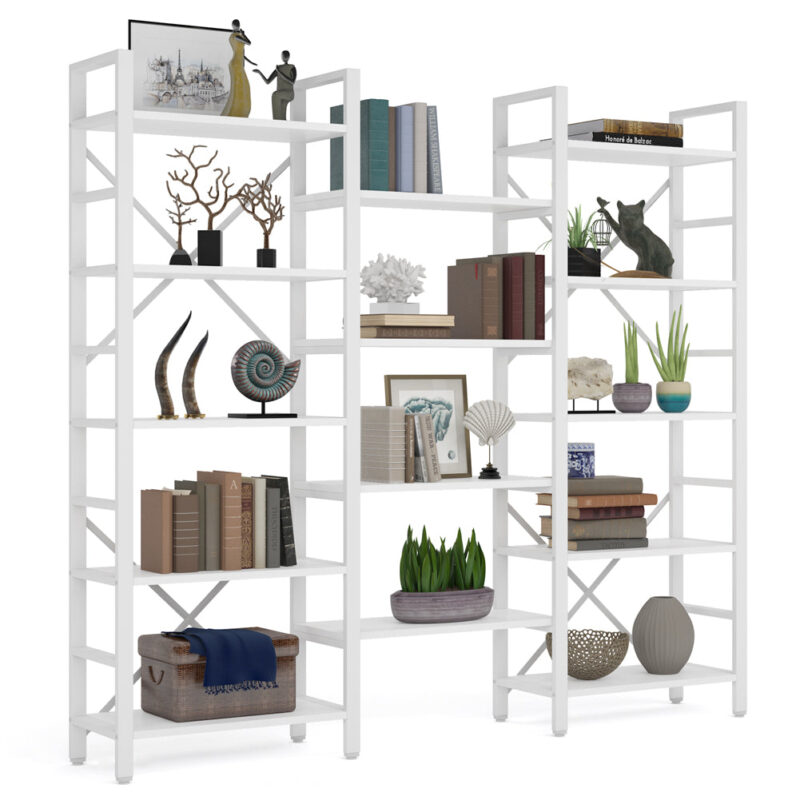 Bookshelf,  Industrial Triple Wide 14 Shelves Etagere Bookcase - Image 7