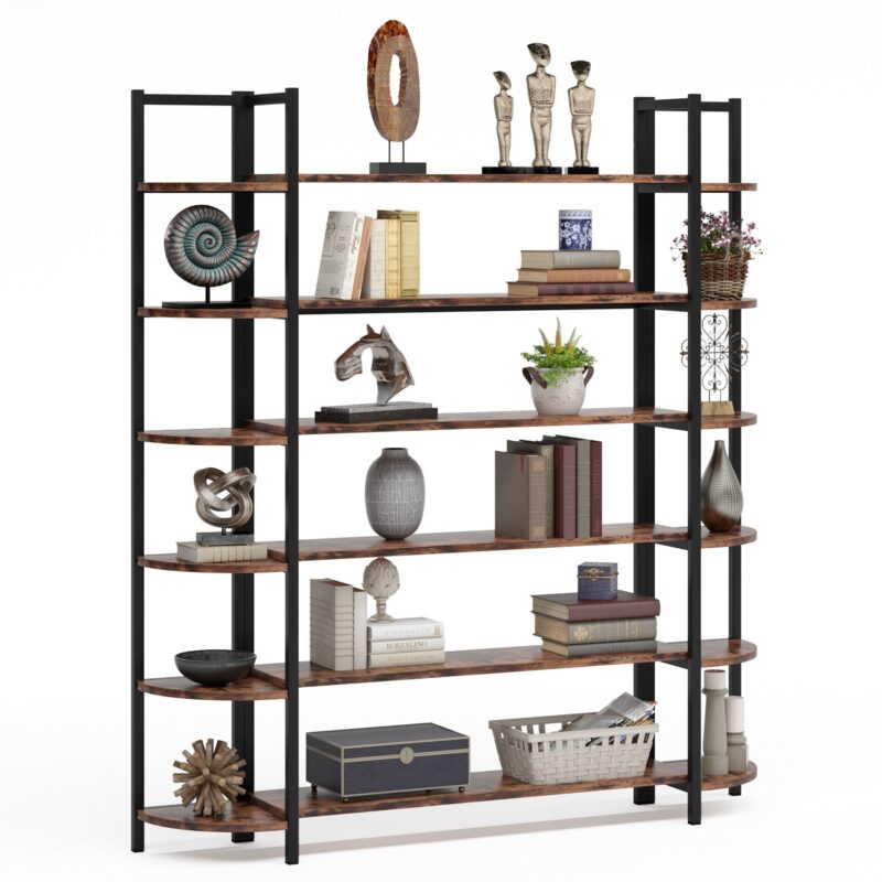 Triple Wide 6-Shelf Bookshelves , 6-Tier Large Etagere Bookcase