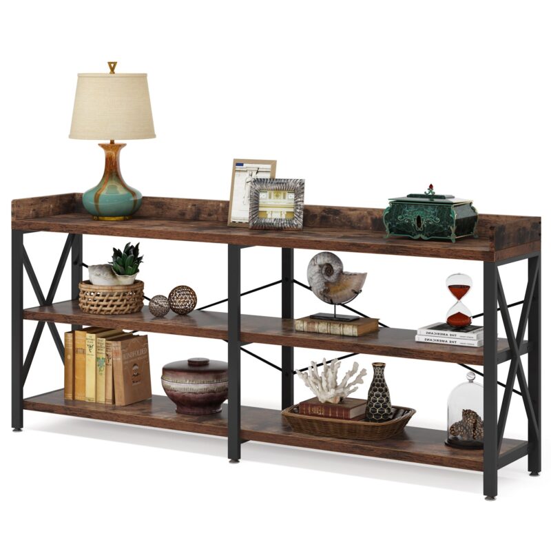 Console Table, 3 Tier Sofa Table Behind Couch with Storage Shelves