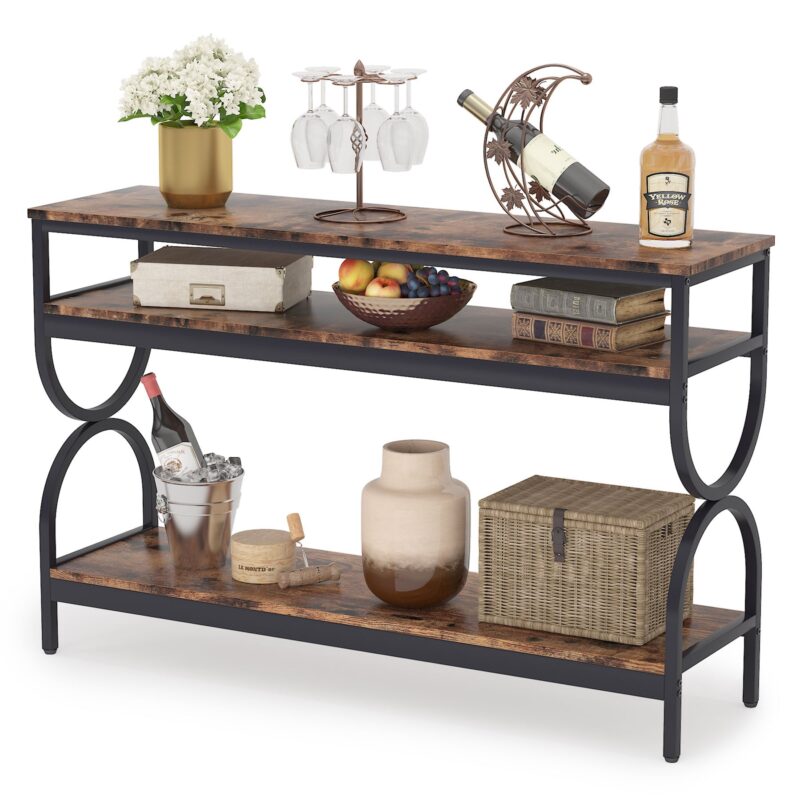 Console Table, 55" Sofa Table with 3-Tier Storage Shelves