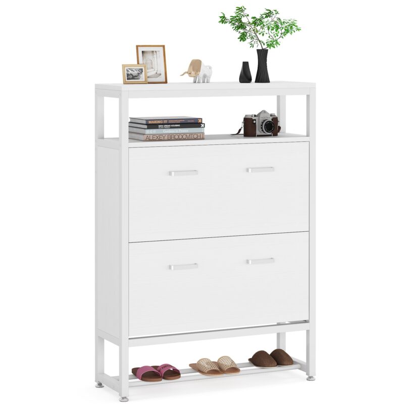 Shoe Cabinet, Tipping Bucket Shoe Storage Rack with Open Shelves - Image 2