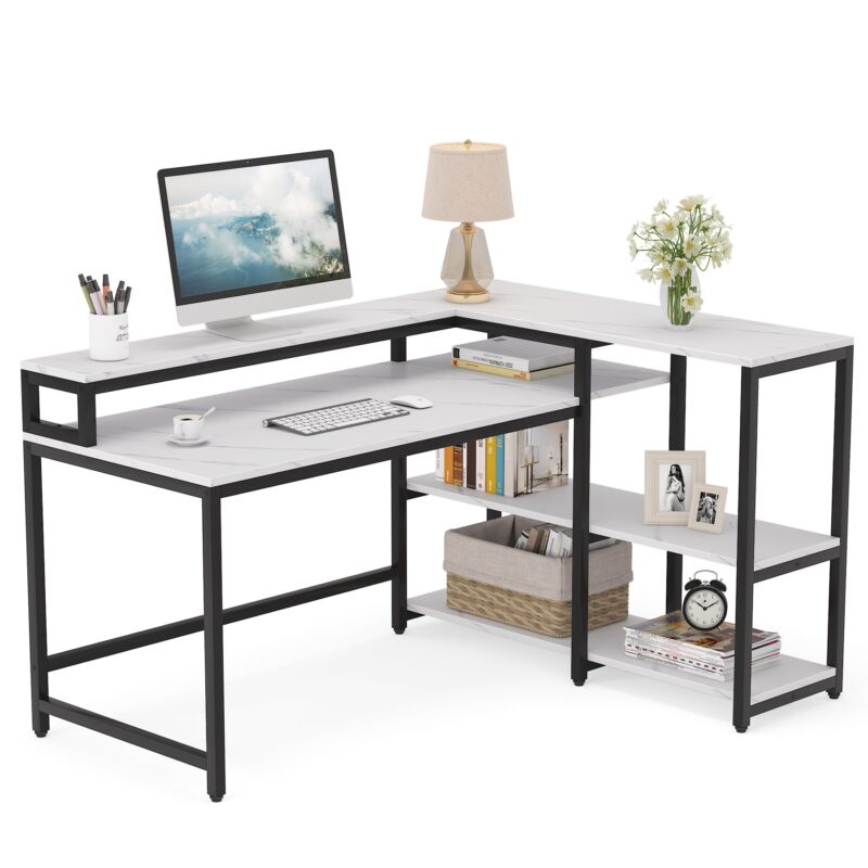 Reversible L Shaped Computer Corner Desk with Shelves - Image 7