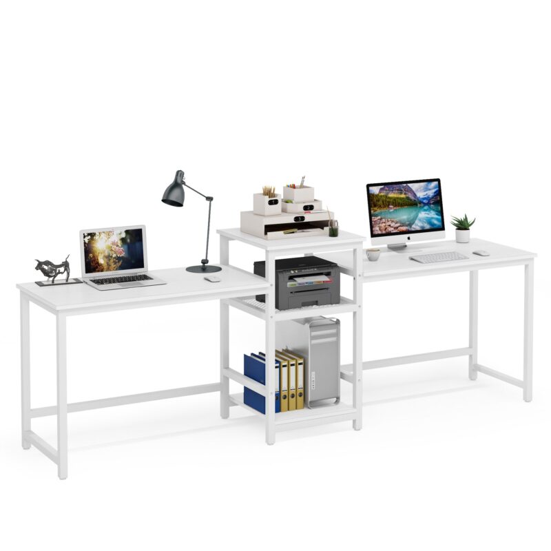 Two Person Desk, 96.9" Double Computer Desk with Storage Shelves - Image 7