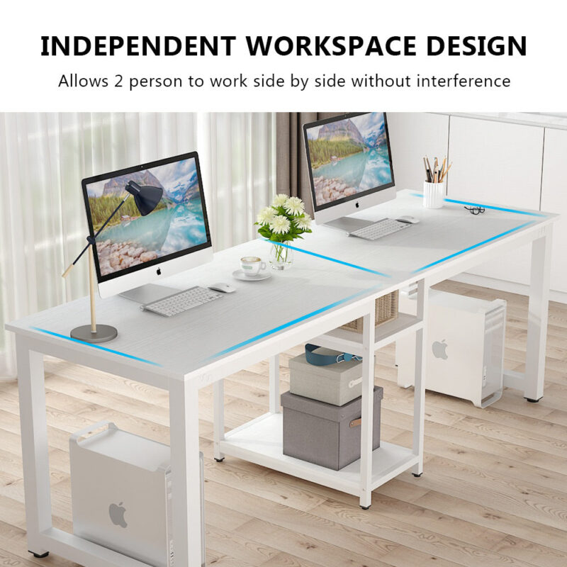 Two Person Desk, 78 Inches Computer Desk with Storage Shelves - Image 7