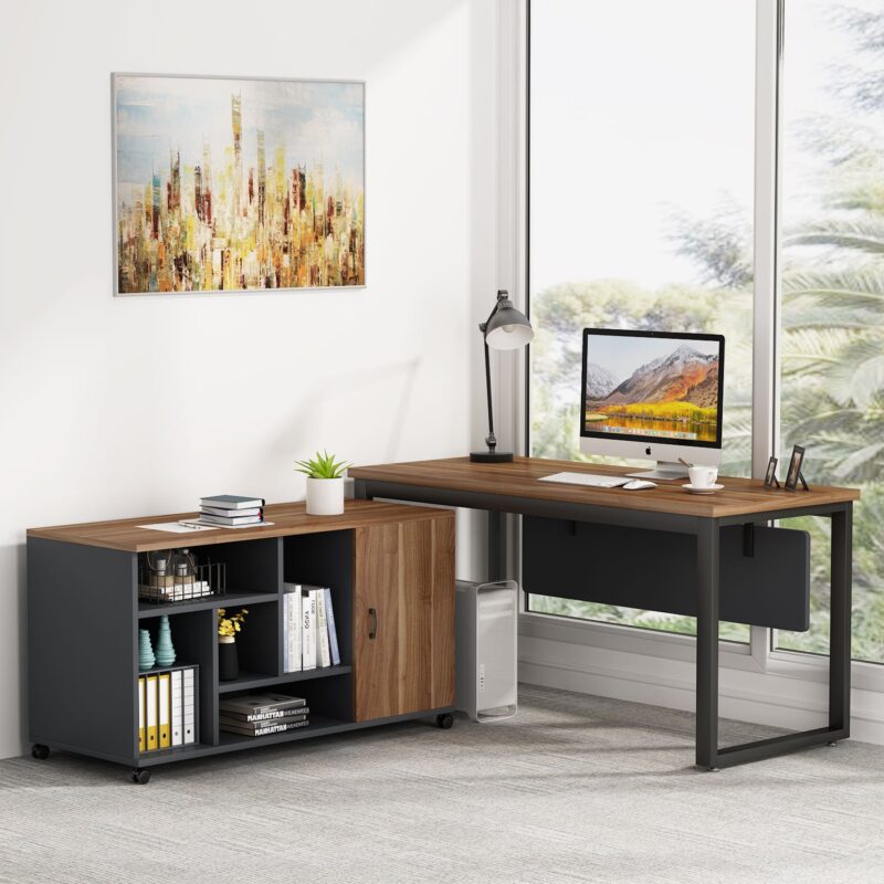 L-Shaped Computer Desk with 47 Inch File Cabinet Set - Image 2