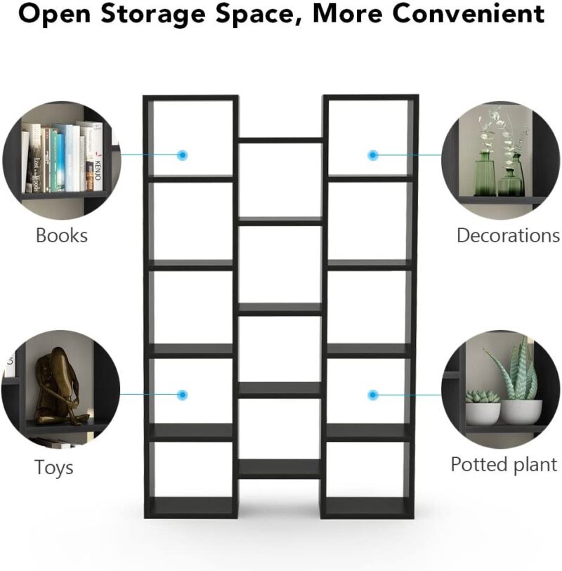 Modern Bookcase, 5-Shelf Storage Organizer with 14-Cube Display Bookshelf - Image 6