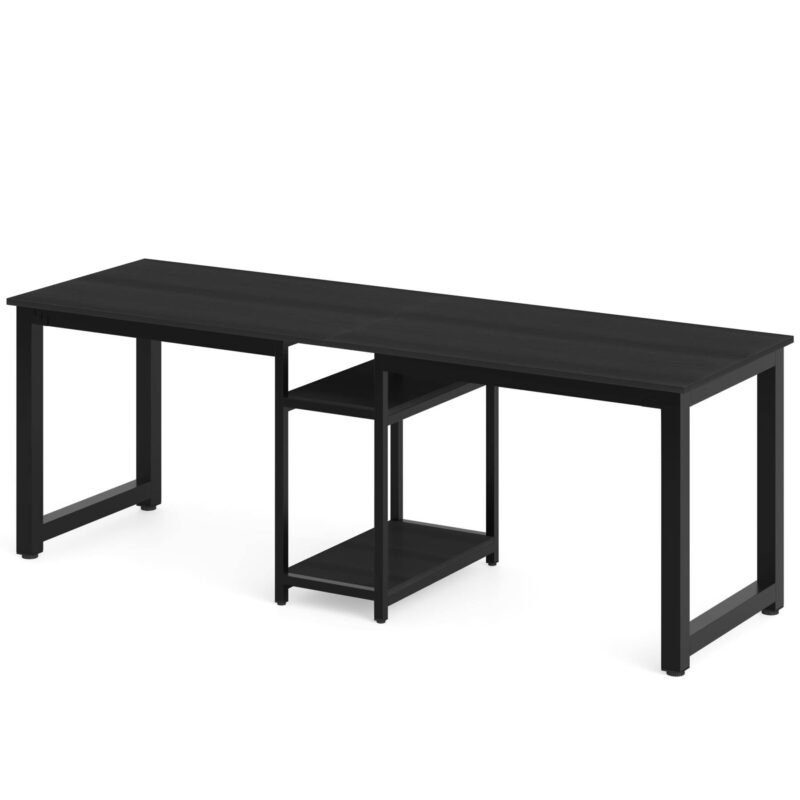 Two Person Desk, 78 Inches Computer Desk with Storage Shelves - Image 8