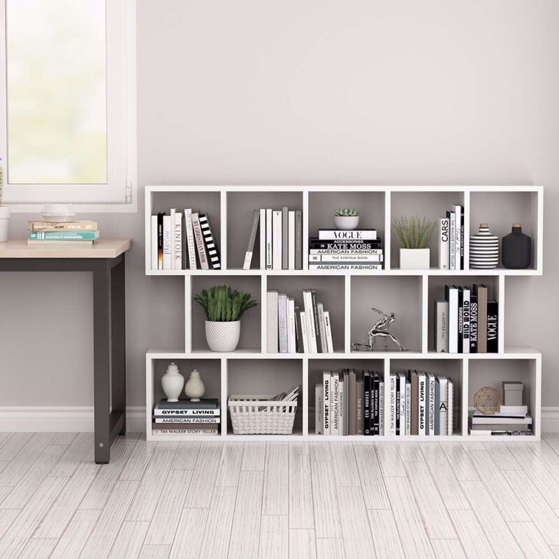 Modern Bookcase, 5-Shelf Storage Organizer with 14-Cube Display Bookshelf - Image 9