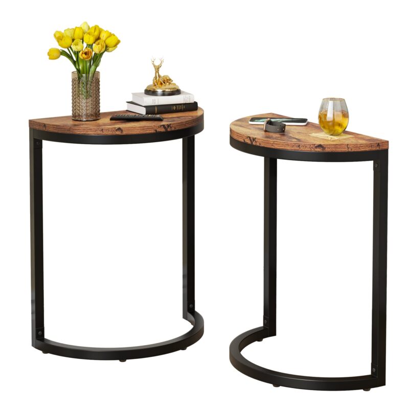 End Table, Half Round Narrow Side Table with Metal Frame - Image 5