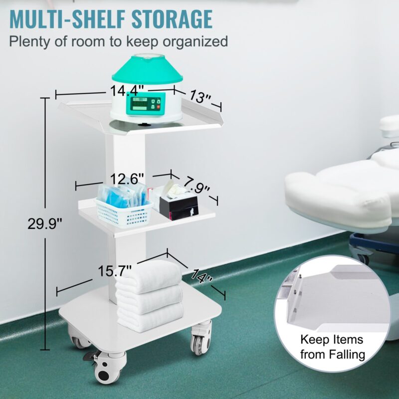 3 Trays Utility Cart 3-Layer Trolley Heavy Duty Lab Dental Rolling Utility Cart with 4 PE Wheels 2 of which can be Locked for Fixing Heavy-Duty with 33Lb Load Capacity - Image 2