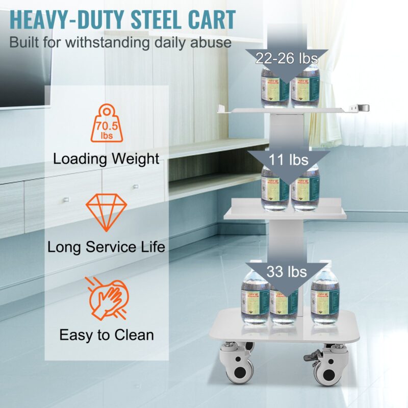 3 Trays Utility Cart 3-Layer Trolley Heavy Duty Lab Dental Rolling Utility Cart with 4 PE Wheels 2 of which can be Locked for Fixing Heavy-Duty with 33Lb Load Capacity - Image 3