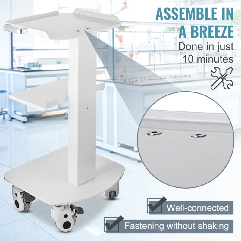 3 Trays Utility Cart 3-Layer Trolley Heavy Duty Lab Dental Rolling Utility Cart with 4 PE Wheels 2 of which can be Locked for Fixing Heavy-Duty with 33Lb Load Capacity - Image 5