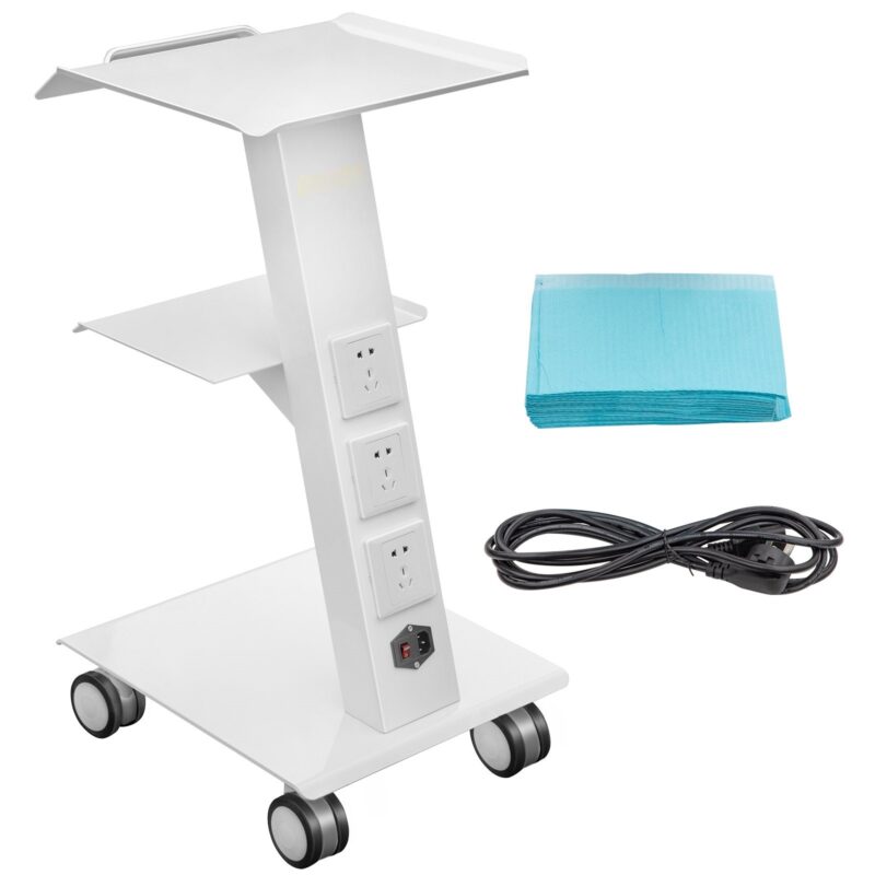 Lab Trolley, Built-in Socket Rolling Lab Cart, 3 Layers Tray Rolling Clinic Cart, 360° Silent Rolling Wheels w/ Foot Brake, 88 lbs Weight Capacity Sturdy Steel Frame, for Lab Clinic Beauty Salon - Image 2