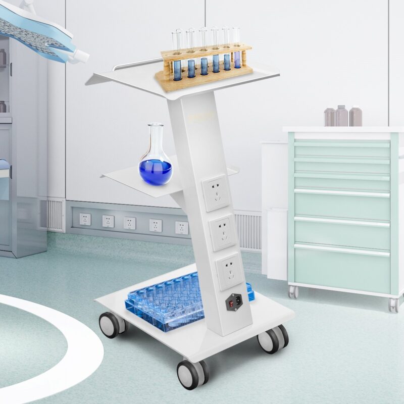 Lab Trolley, Built-in Socket Rolling Lab Cart, 3 Layers Tray Rolling Clinic Cart, 360° Silent Rolling Wheels w/ Foot Brake, 88 lbs Weight Capacity Sturdy Steel Frame, for Lab Clinic Beauty Salon - Image 7