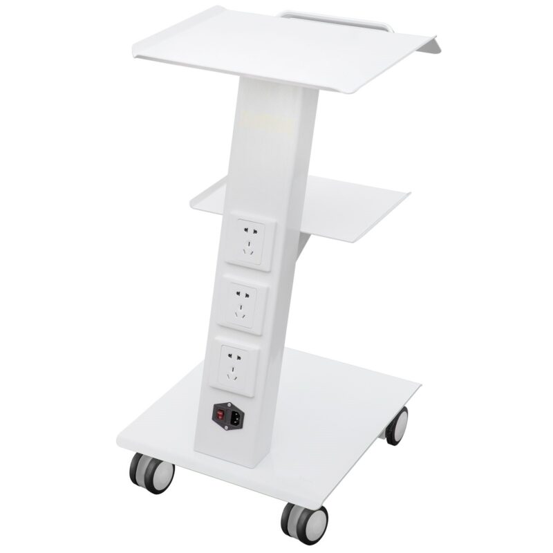 Lab Trolley, Built-in Socket Rolling Lab Cart, 3 Layers Tray Rolling Clinic Cart, 360° Silent Rolling Wheels w/ Foot Brake, 88 lbs Weight Capacity Sturdy Steel Frame, for Lab Clinic Beauty Salon