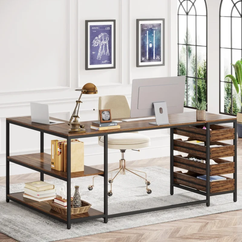 64.5" L-Shaped Desk, Reversible Computer Desk with 4 Drawers & 3 Shelves - Image 5