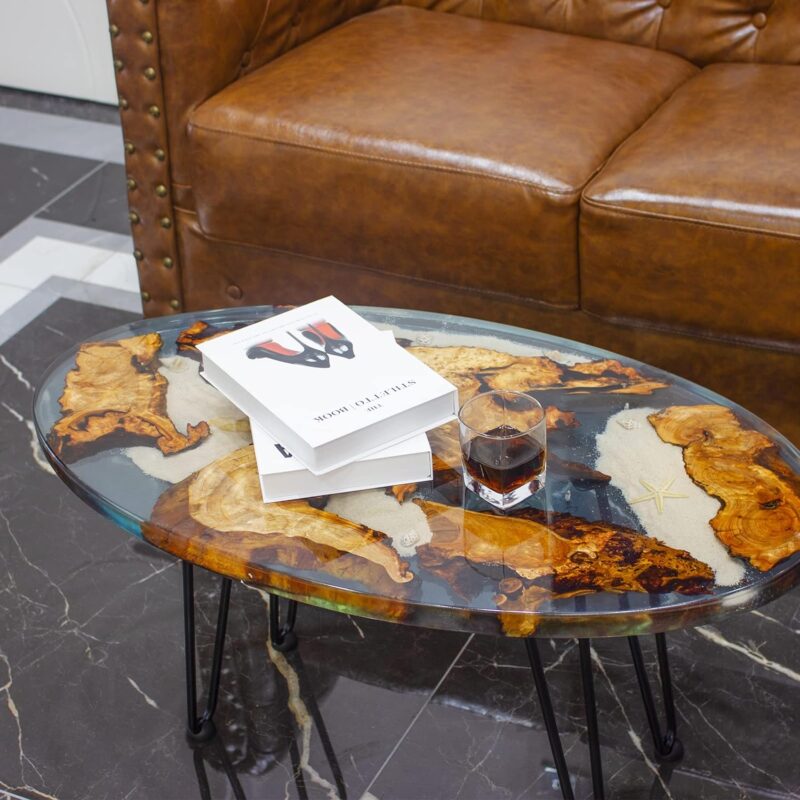 Clear Epoxy Resin & Live Edge Olive Wood Coffee Table / Table Top - Image 5