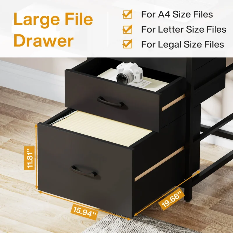 61" Computer Desk Study Writing Table with File Drawers & Monitor Stand - Image 5