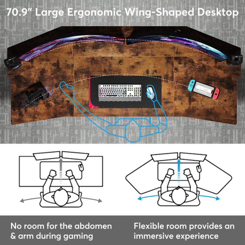 70.9" Computer Desk Study Table Gaming Desk with Monitor Stand - Image 7