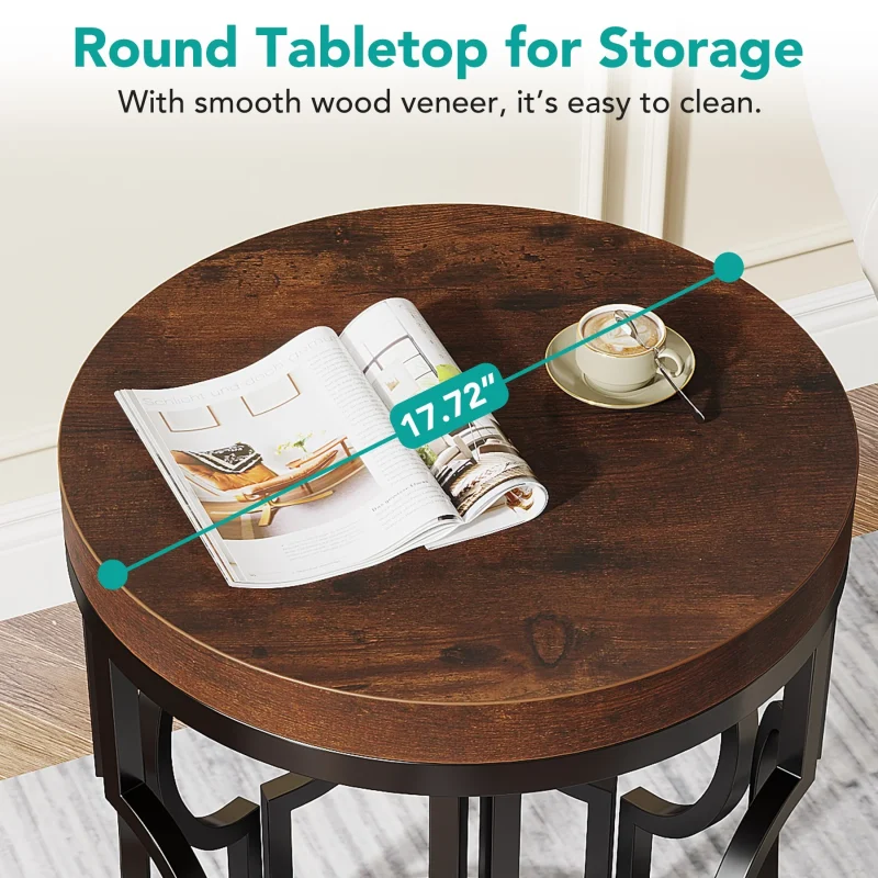 Round End Table, Industrial Side Table with Metal Hollow Frame - Image 6