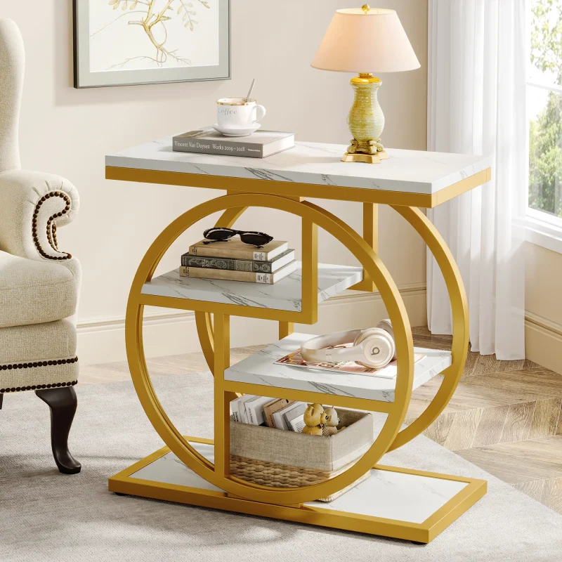 Wood End Table, 4-Tier Side Table with Storage Shelves - Image 2