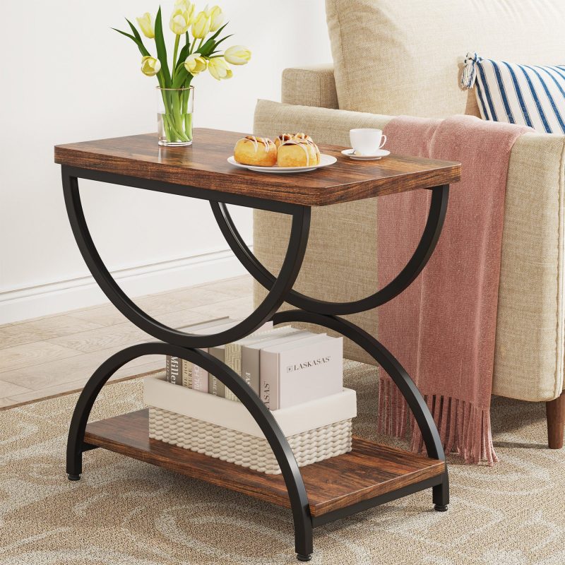 2-Tier End Table, Rectangular Side Table with Stylish Metal Frame - Image 5