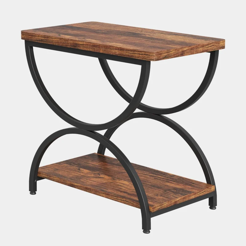 2-Tier End Table, Rectangular Side Table with Stylish Metal Frame - Image 6