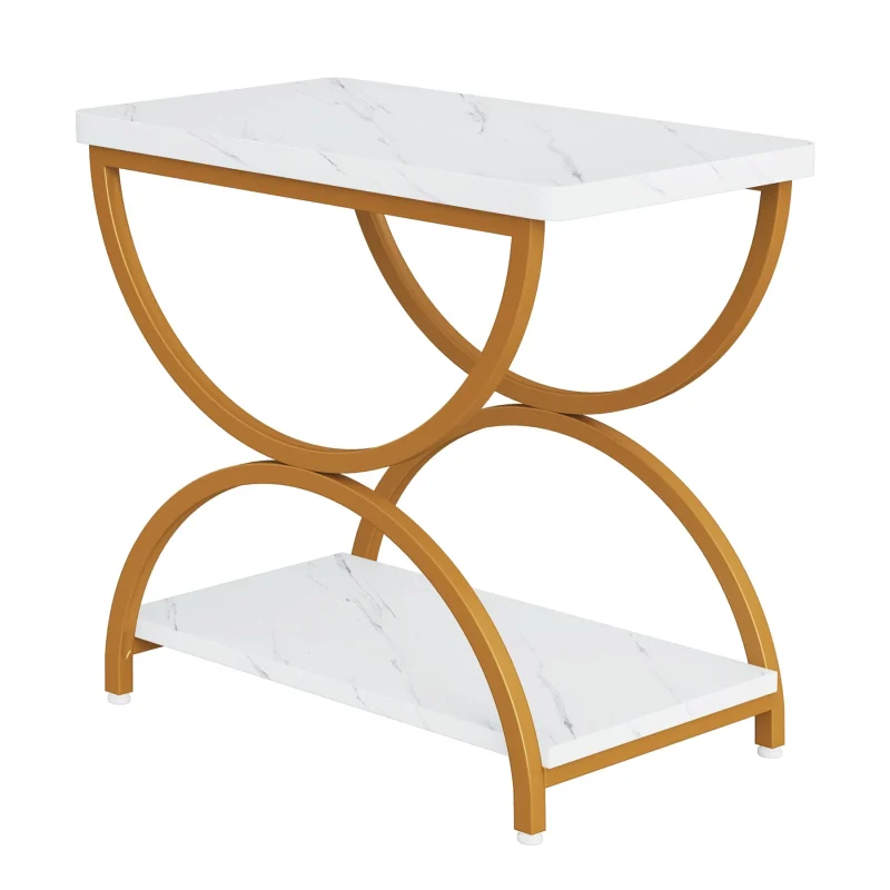 2-Tier End Table, Rectangular Side Table with Stylish Metal Frame - Image 7