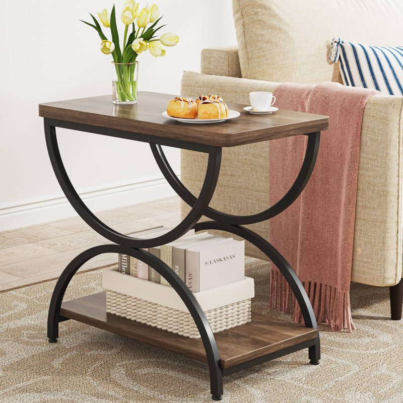 2-Tier End Table, Rectangular Side Table with Stylish Metal Frame - Image 3