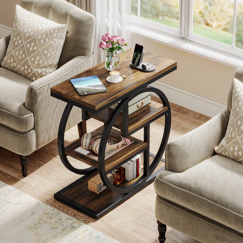 Wood End Table, 4-Tier Side Table with Storage Shelves - Image 4