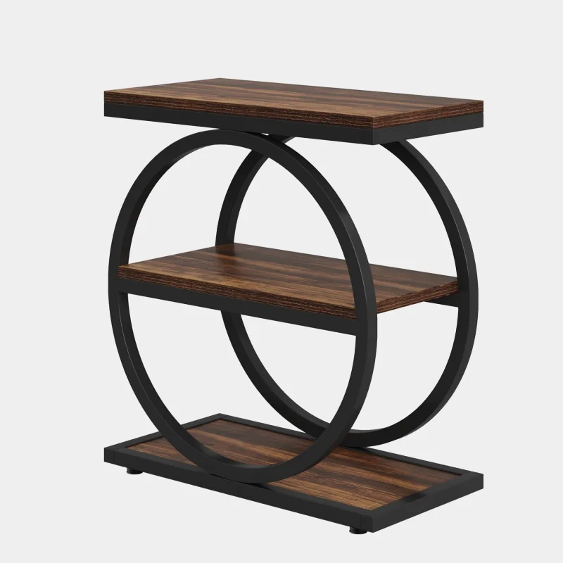 3-Tier End Table, Industrial Sofa Side Table with Round Metal Frame - Image 9