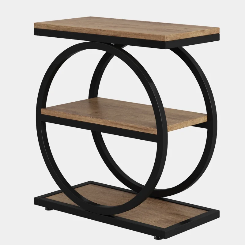 3-Tier End Table, Industrial Sofa Side Table with Round Metal Frame - Image 10