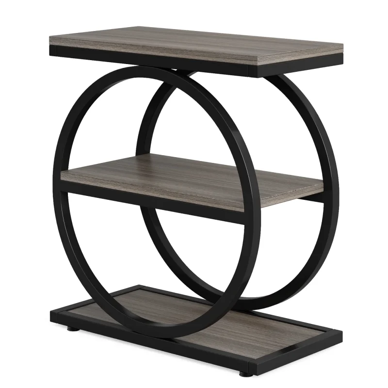 3-Tier End Table, Industrial Sofa Side Table with Round Metal Frame - Image 11