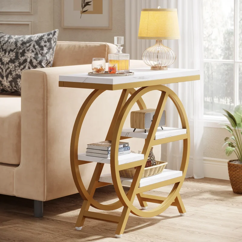 4-Tier End Table, Small Side Table Snack Table with Storage Shelves - Image 4