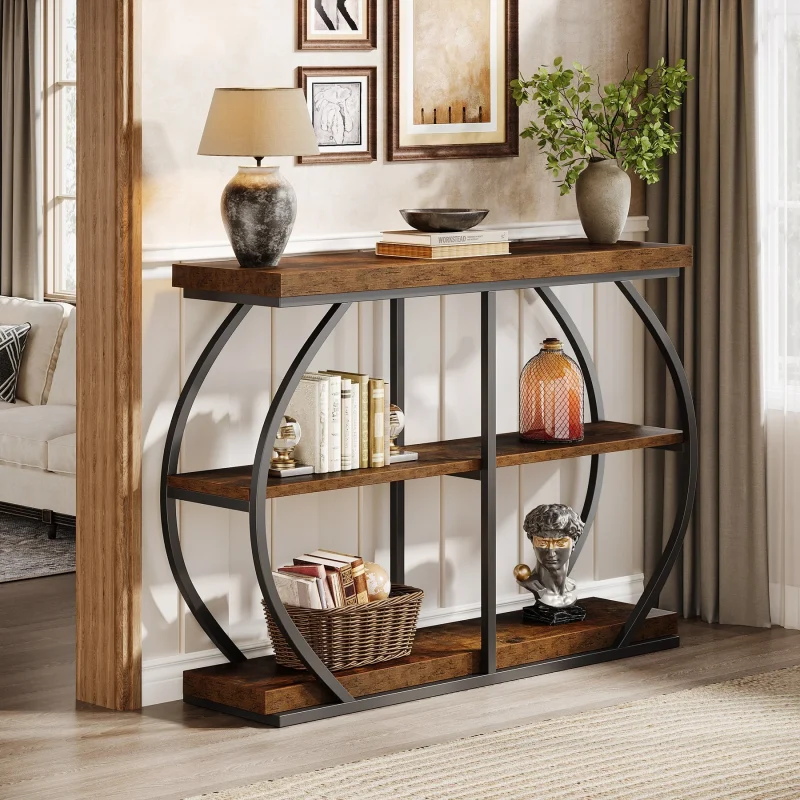 41" Console Table, 3-Tier Sofa Entryway Table with Storage Shelves