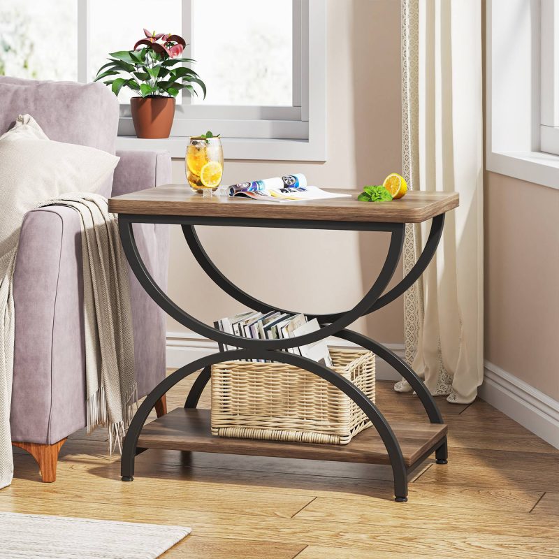 2-Tier End Table, Rectangular Side Table with Stylish Metal Frame - Image 9