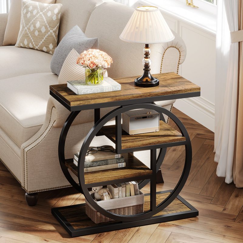 Wood End Table, 4-Tier Side Table with Storage Shelves - Image 6