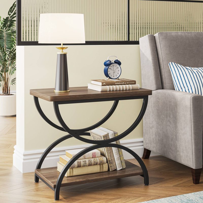 2-Tier End Table, Rectangular Side Table with Stylish Metal Frame - Image 10