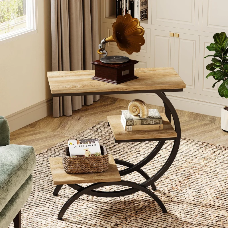 C-Shaped End Table, Industrial 3-Tier Side Table for Small Space - Image 3