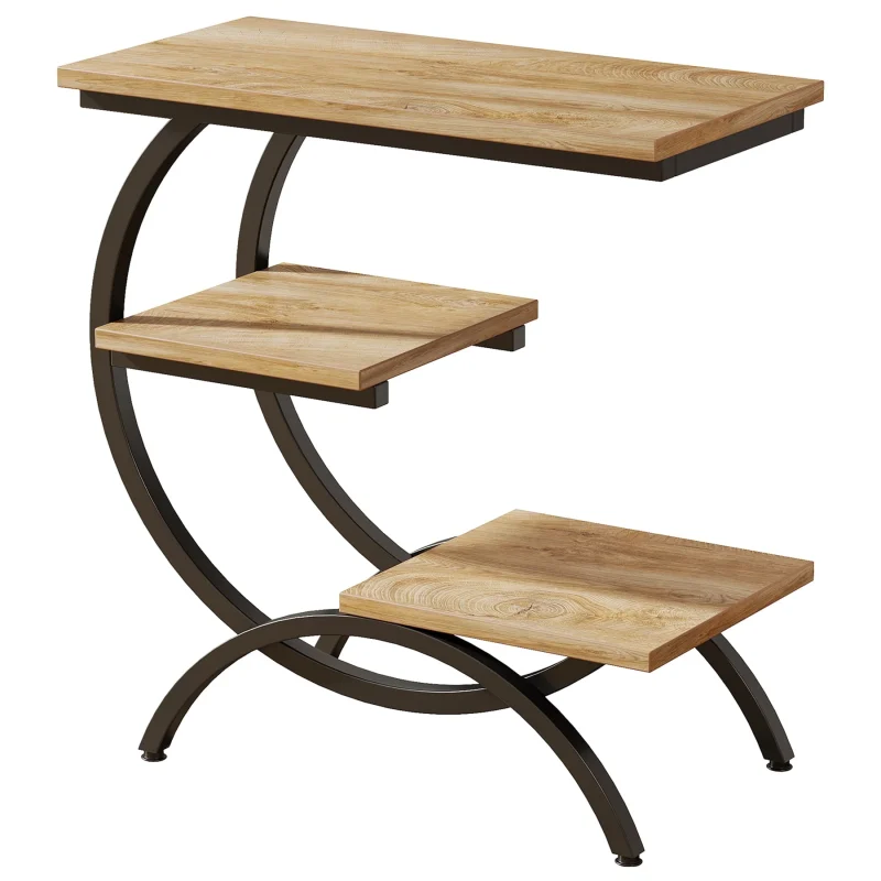 C-Shaped End Table, Industrial 3-Tier Side Table for Small Space - Image 4