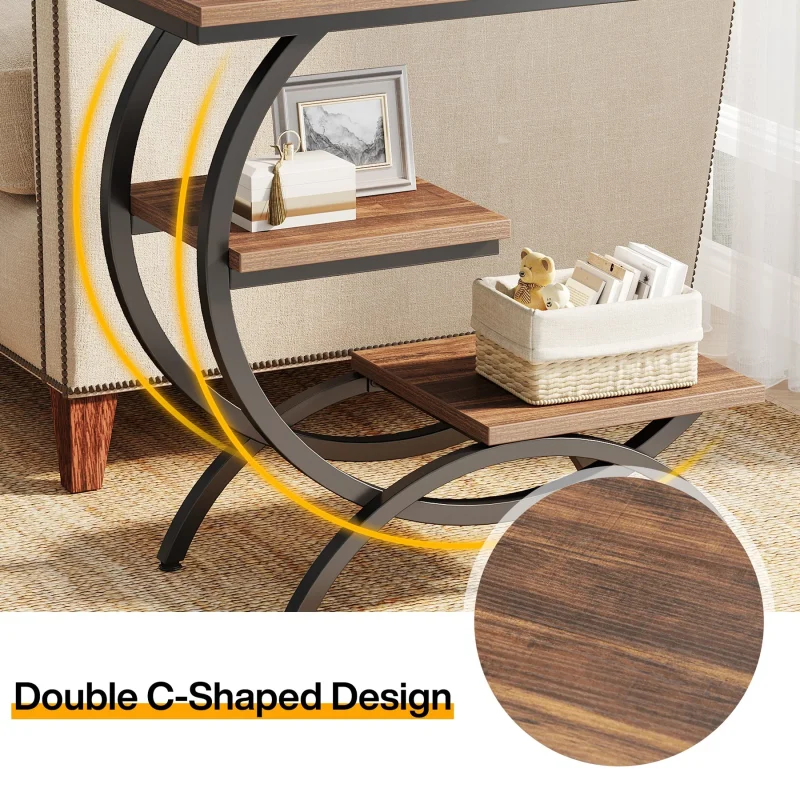 C-Shaped End Table, Industrial 3-Tier Side Table for Small Space - Image 6