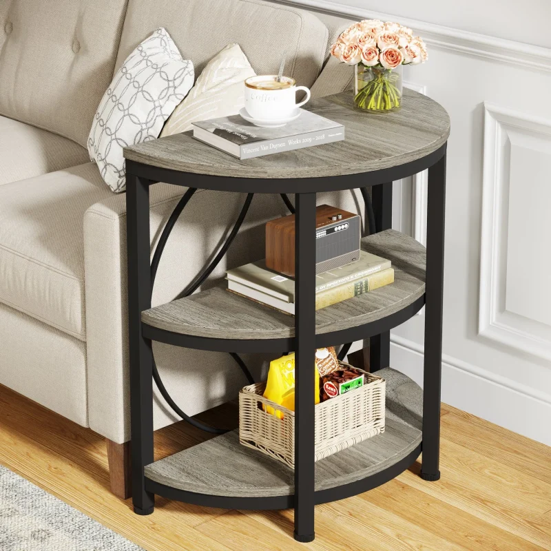 Half-Round End Table, 3-Tier Narrow Side Table with Metal Frame - Image 2