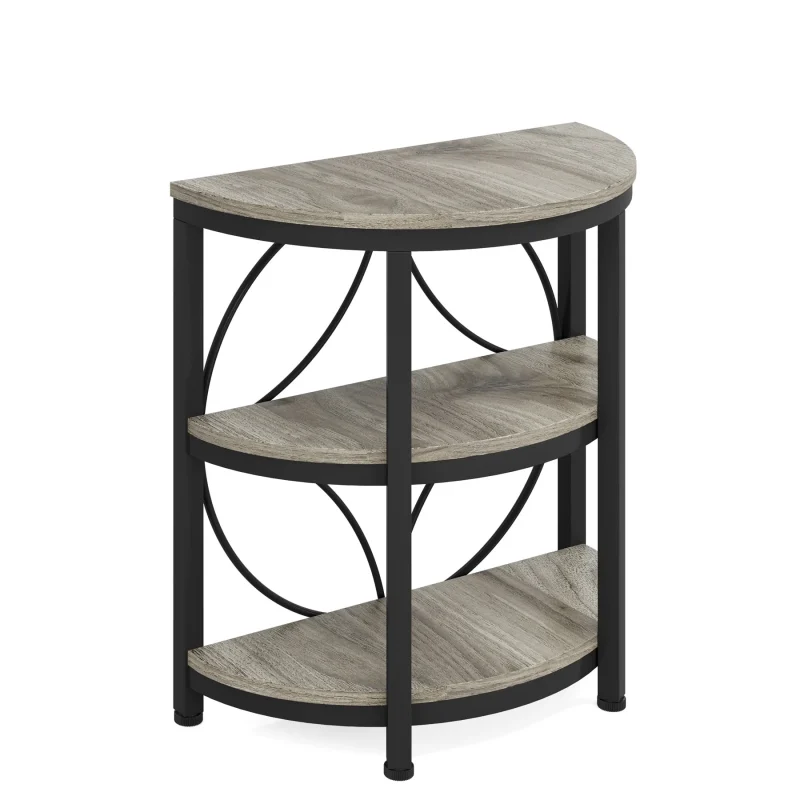 Half-Round End Table, 3-Tier Narrow Side Table with Metal Frame - Image 3