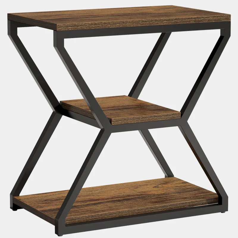 Industrial End Table, 3-Tier Sofa Side Table Bedside Table - Image 2