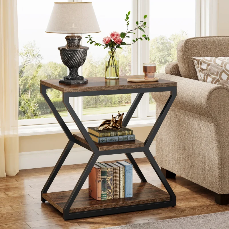 Industrial End Table, 3-Tier Sofa Side Table Bedside Table - Image 4