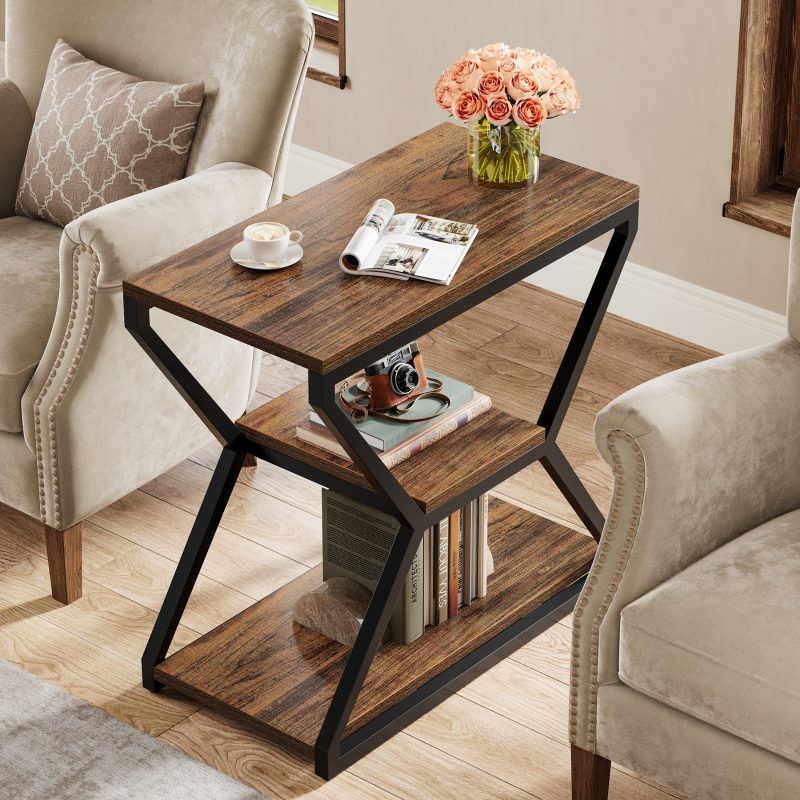 Industrial End Table, 3-Tier Sofa Side Table Bedside Table - Image 5